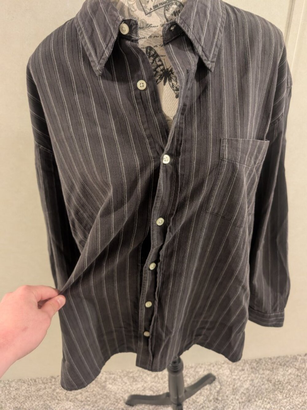 Old Navy Black Striped Button Down Shirt Men's XL Long Sleeve Casual Cotton - Picture 5 of 12